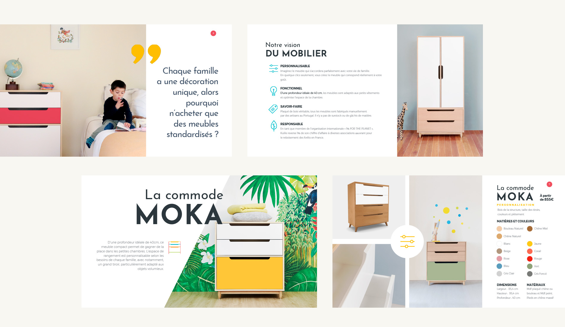 Création mise en page dossier de presse - Kulile -Rebranding d'une marque de mobilier pour enfants - Li-Nó